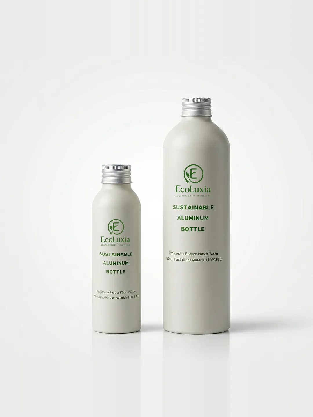Two EcoLuxia aluminum bottles in different sizes.
