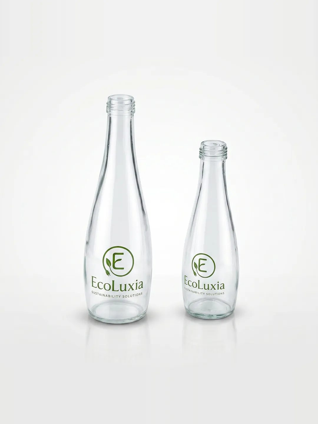 Two EcoLuxia glass bottles in different sizes.
