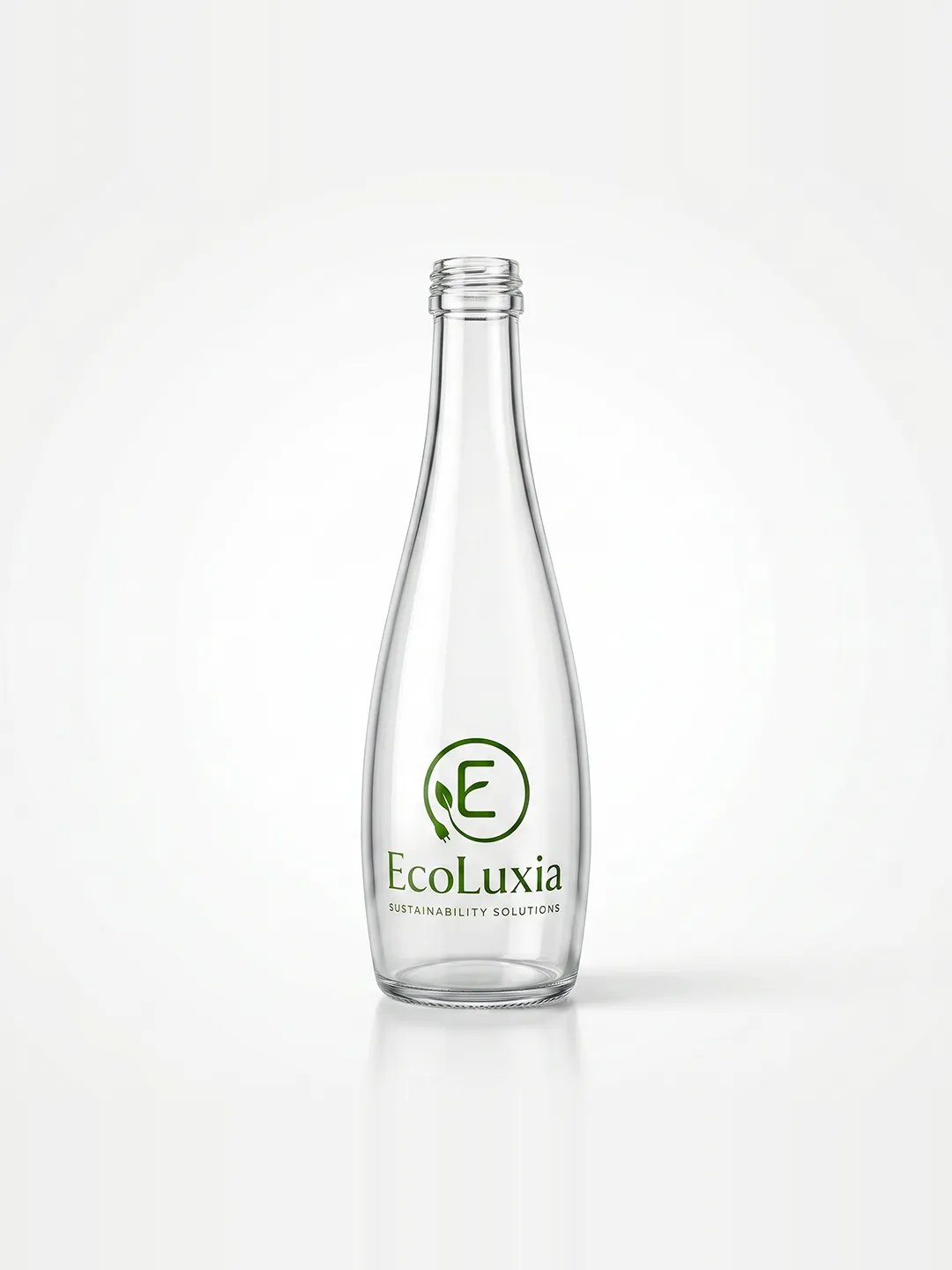 An EcoLuxia reusable glass bottle.