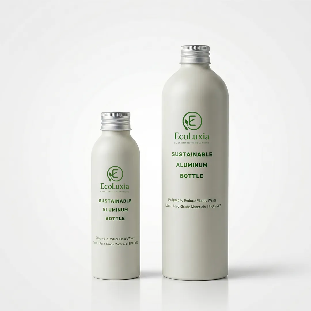 Two EcoLuxia aluminum bottles in different sizes.