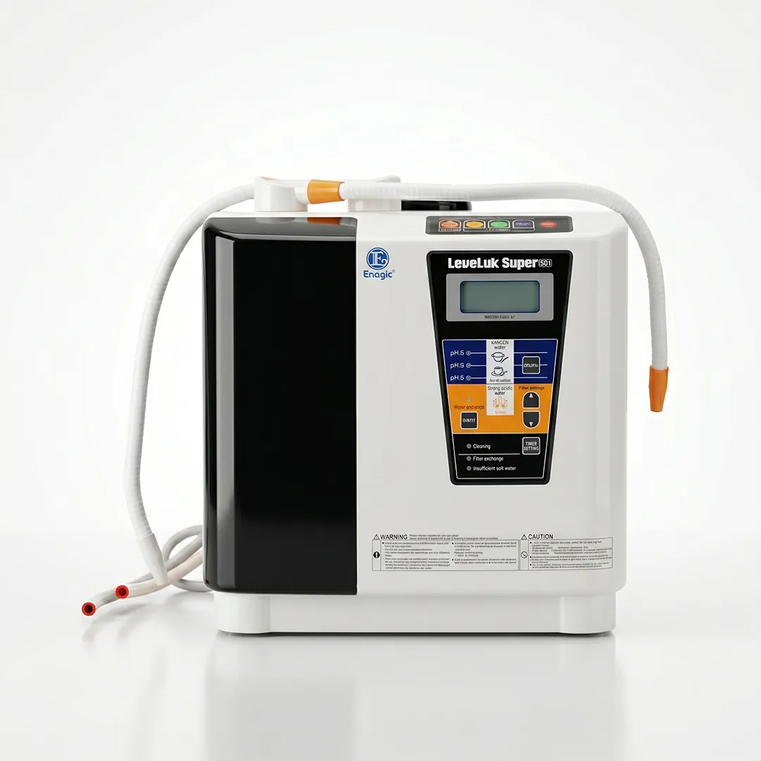 The Super 501 water ionizer, front view with its control panel.